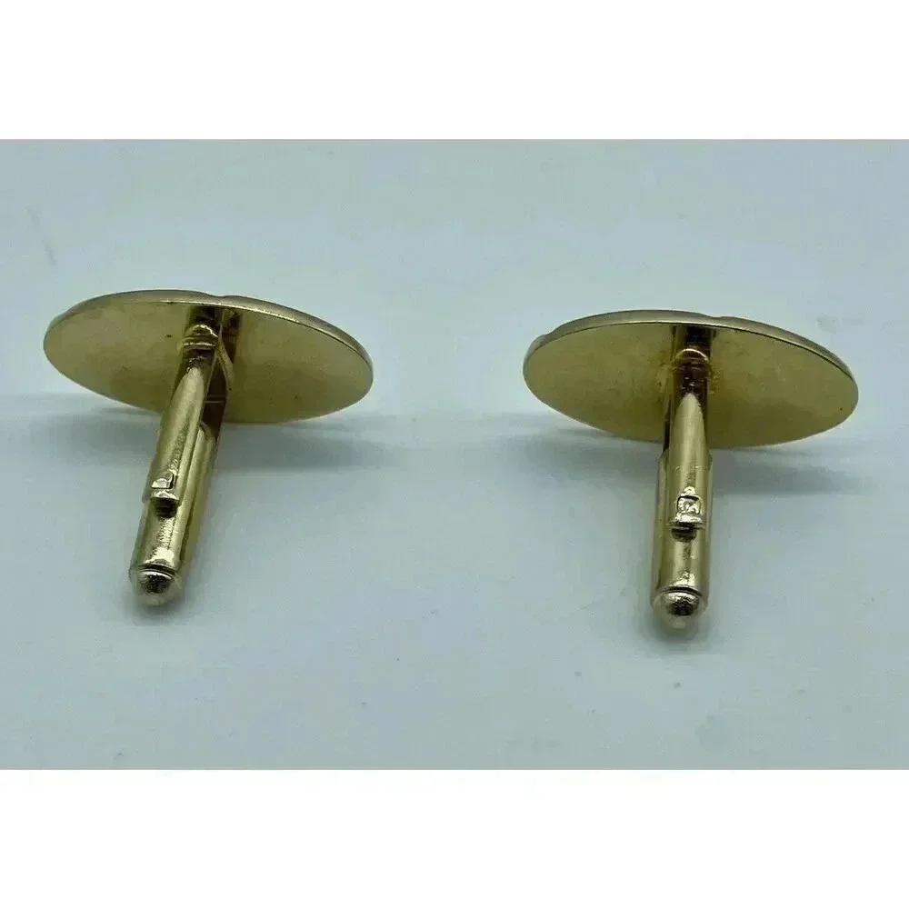 Vintage Cufflinks 50’s Style Oval‎ Brushed Gold Tone Finish With Cross X Design